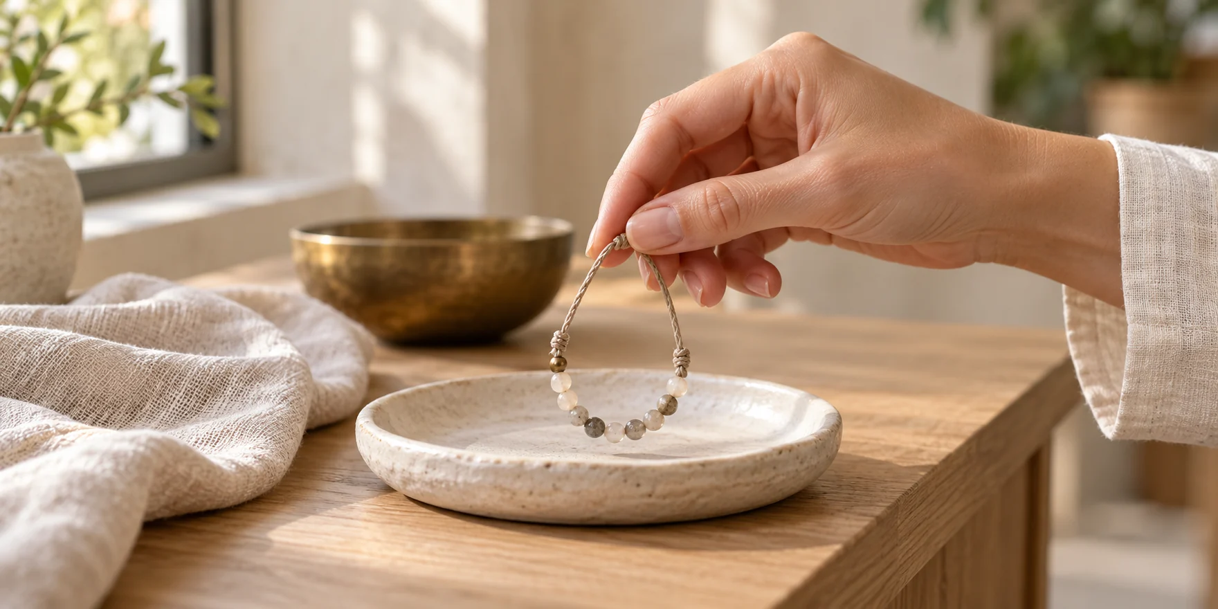 Four considered jewelry objects arranged as intention pathways